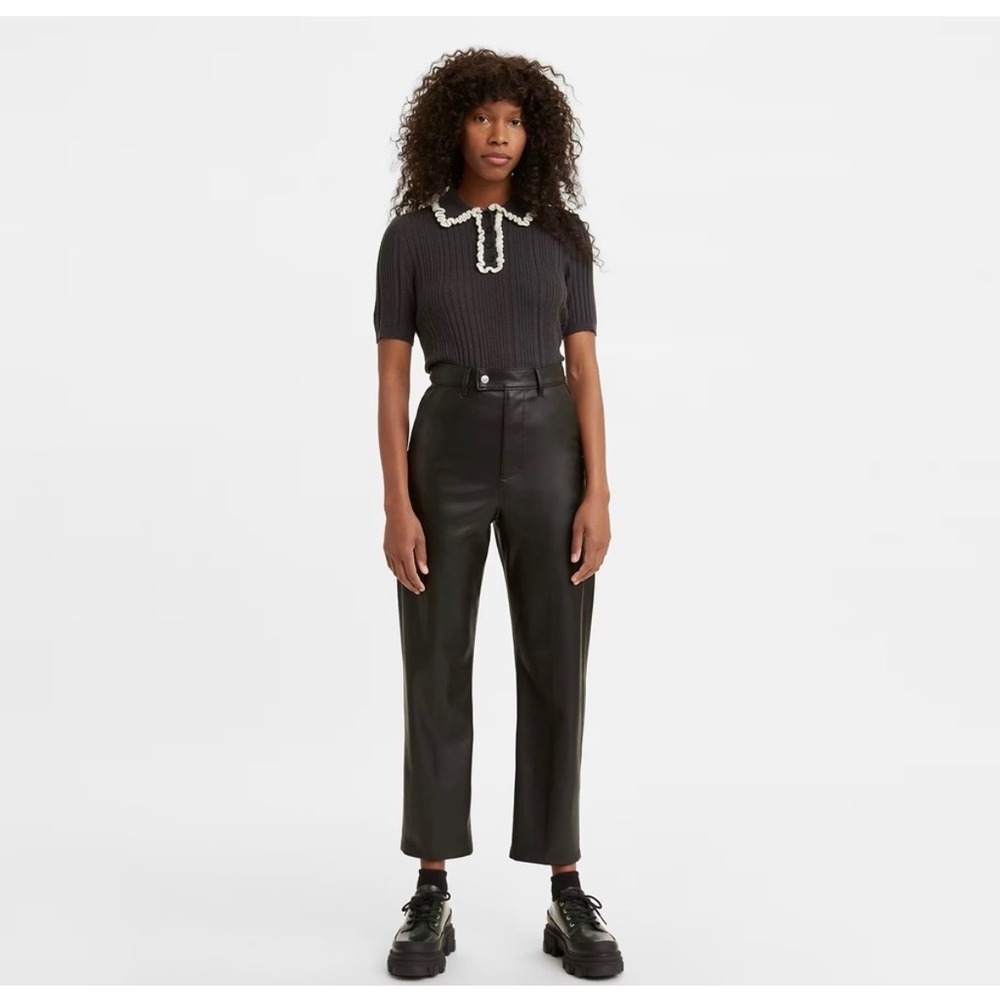 Levis Math Club Slacks Black Faux Leather High Waisted Straight Leg Pants 24